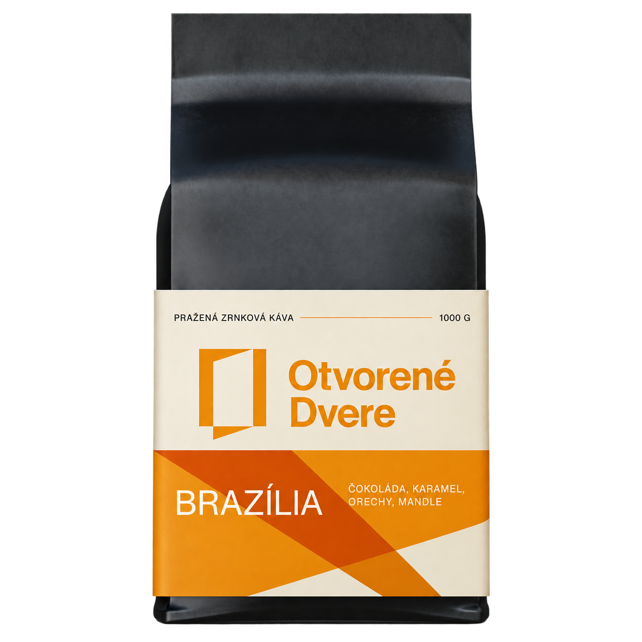 Káva Otvorené Dvere Brazília, 1000 g, s chuťou čokolády, karamelu, orechov a mandlí